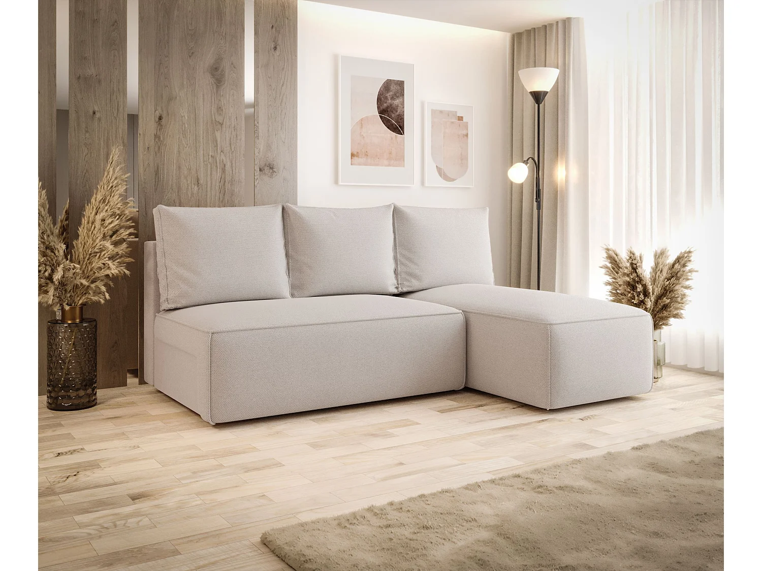 ECKSOFA mit Schlaffunktion SAVIO MINI Curio 02 Creme Rechts L-Form Sofa mit Stauraum Bettkasten Wohnzimmersofa Couch Sofa Bettsofa Bettkasten Bettcouch