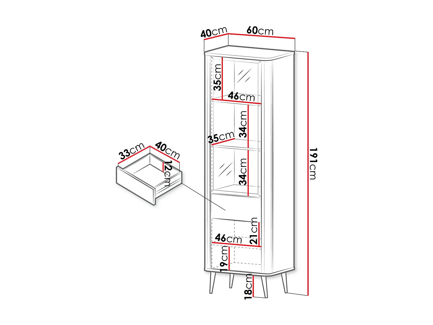 VITRINE Marly Kaschmir / Walnuss 60 / 40 / 191cm