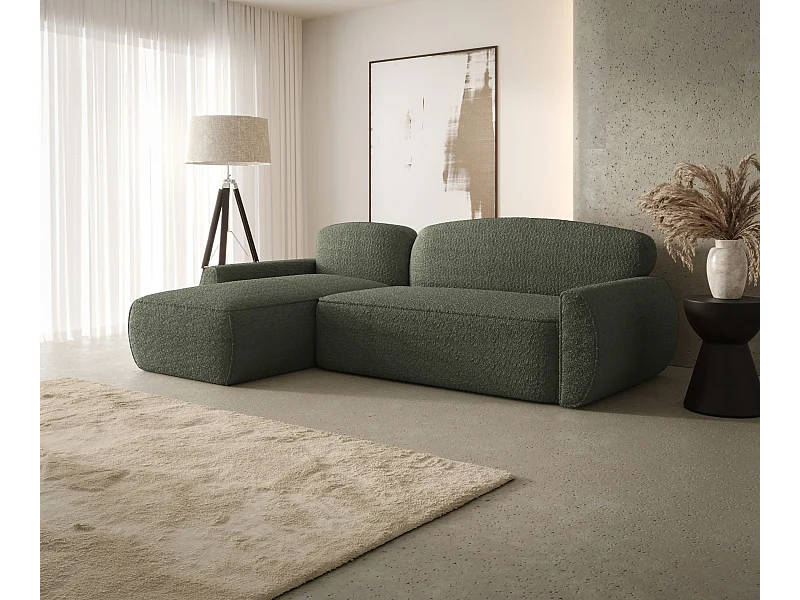 Narożnik z funkcją spania LUCAS Quelle 37 ciemnozielony lewy sofa w kształcie L z pojemnikiem na pościel sofa do salonu, sofa rozkładana, sofa z pojemnikiem