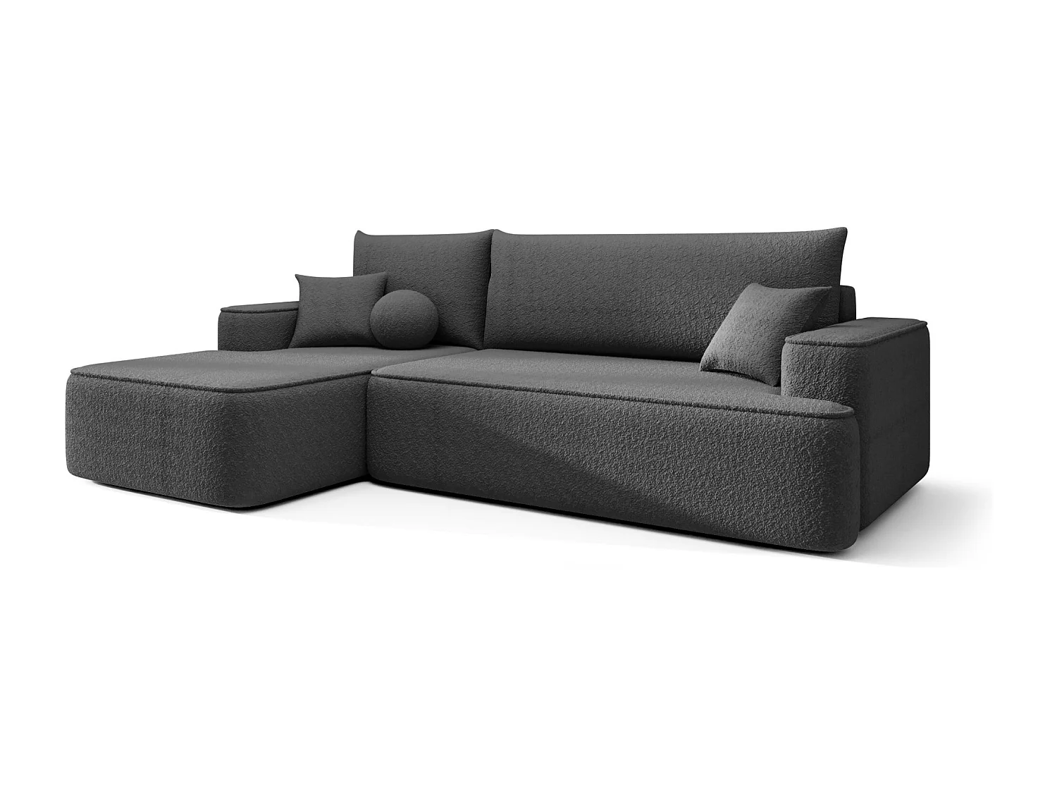 NAROŻNIK FIGO z funkcją spania Quelle 92 Ciemnoszary Lewy Sofa w kształcie L z pojemnikiem na pościel, sofa rozkładana, sofa do salonu