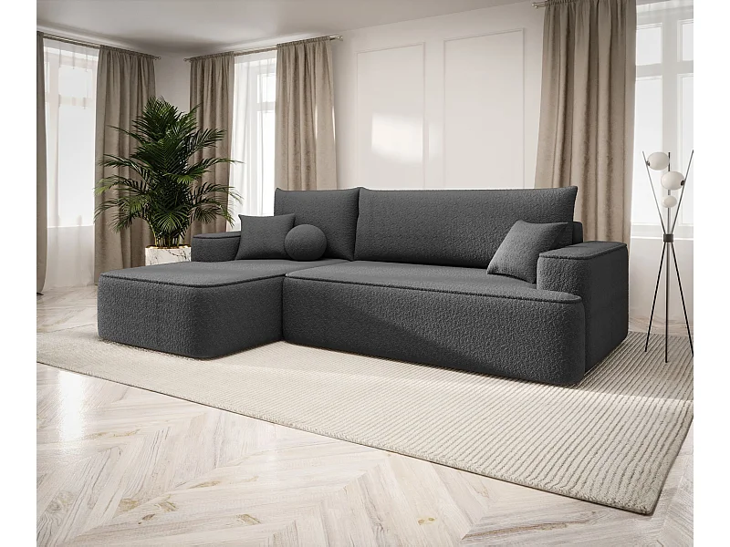 ECKSOFA mit Schlaffunktion FIGO Quelle 92 Dunkelgrau Links L-Form Sofa mit Stauraum Bettkasten Wohnzimmersofa Couch Sofa Bettsofa Bettkasten Bettcouch