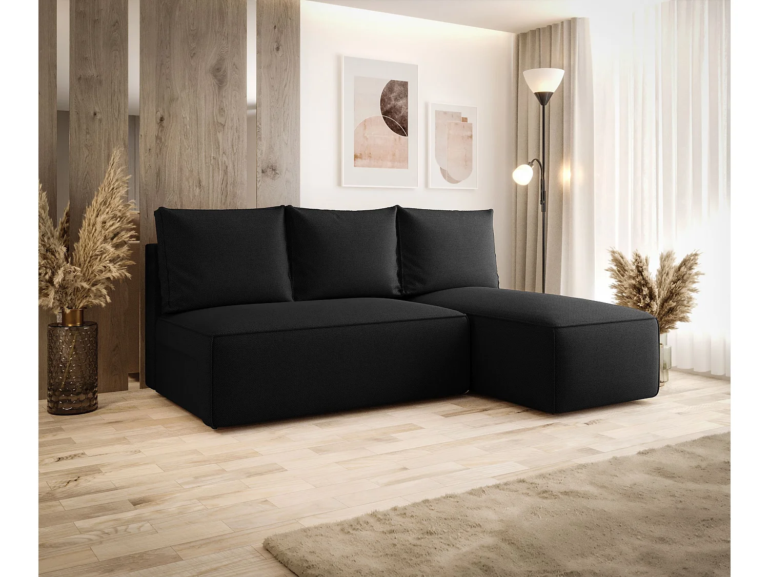 ECKSOFA mit Schlaffunktion SAVIO MINI Curio 99 Schwarz Rechts L-Form Sofa mit Stauraum Bettkasten Wohnzimmersofa Couch Sofa Bettsofa Bettkasten Bettcouch