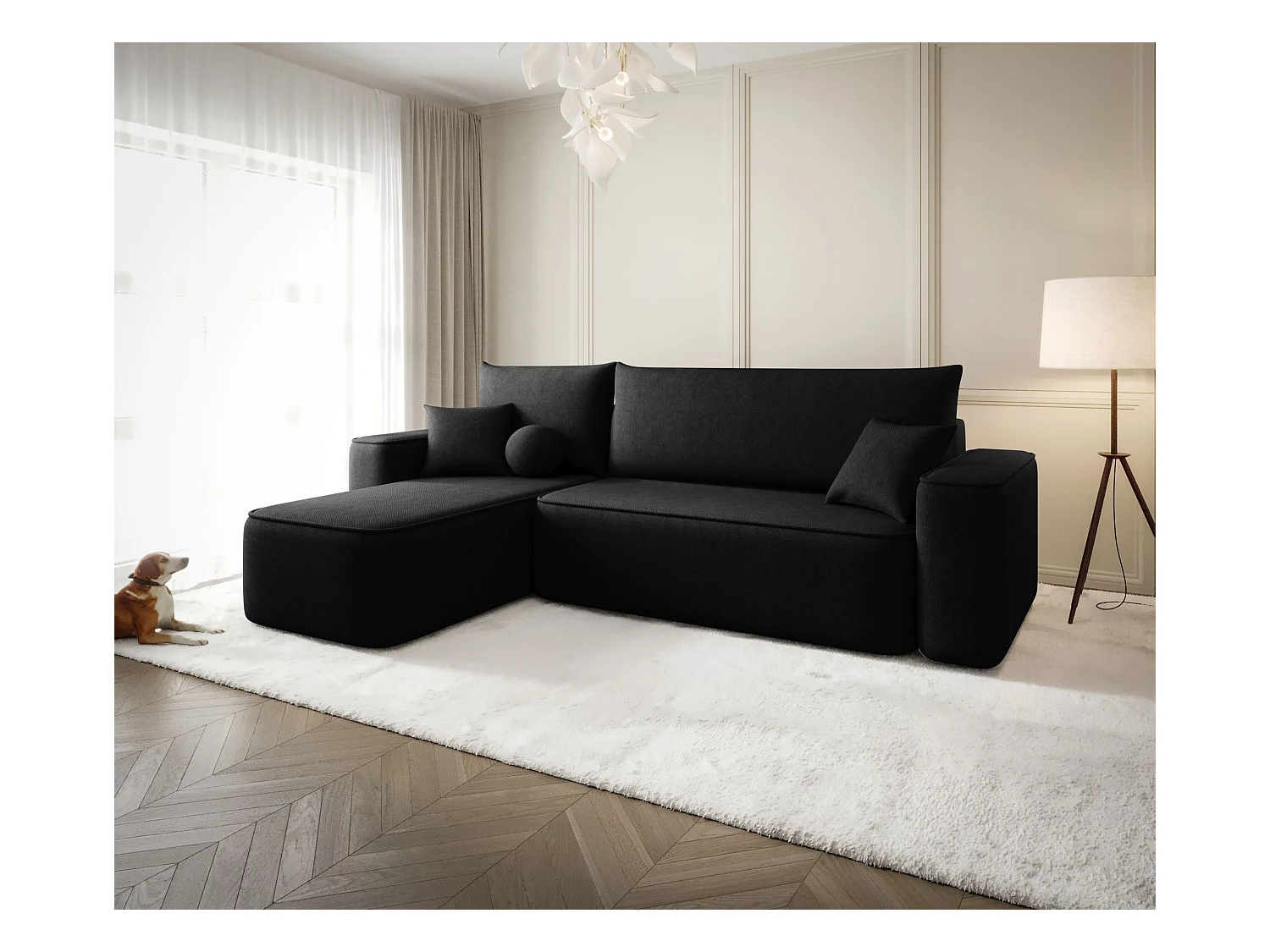 ECKSOFA mit Schlaffunktion SENNO Curio 99 Schwarz Links L-Form Sofa mit Stauraum Bettkasten Wohnzimmersofa Couch Sofa Bettsofa Bettkasten Bettcouch