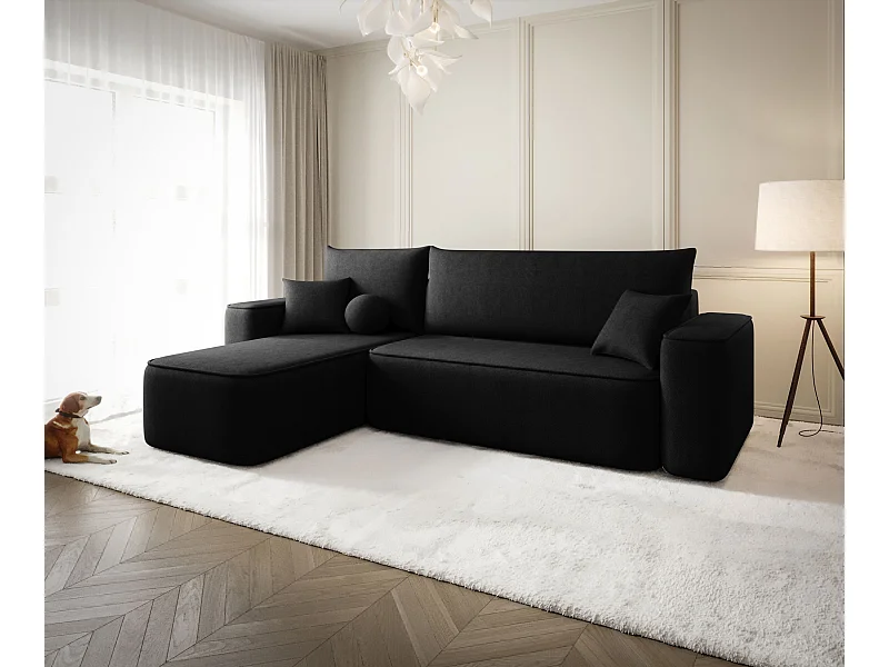 ECKSOFA mit Schlaffunktion SENNO Curio 99 Schwarz Links L-Form Sofa mit Stauraum Bettkasten Wohnzimmersofa Couch Sofa Bettsofa Bettkasten Bettcouch