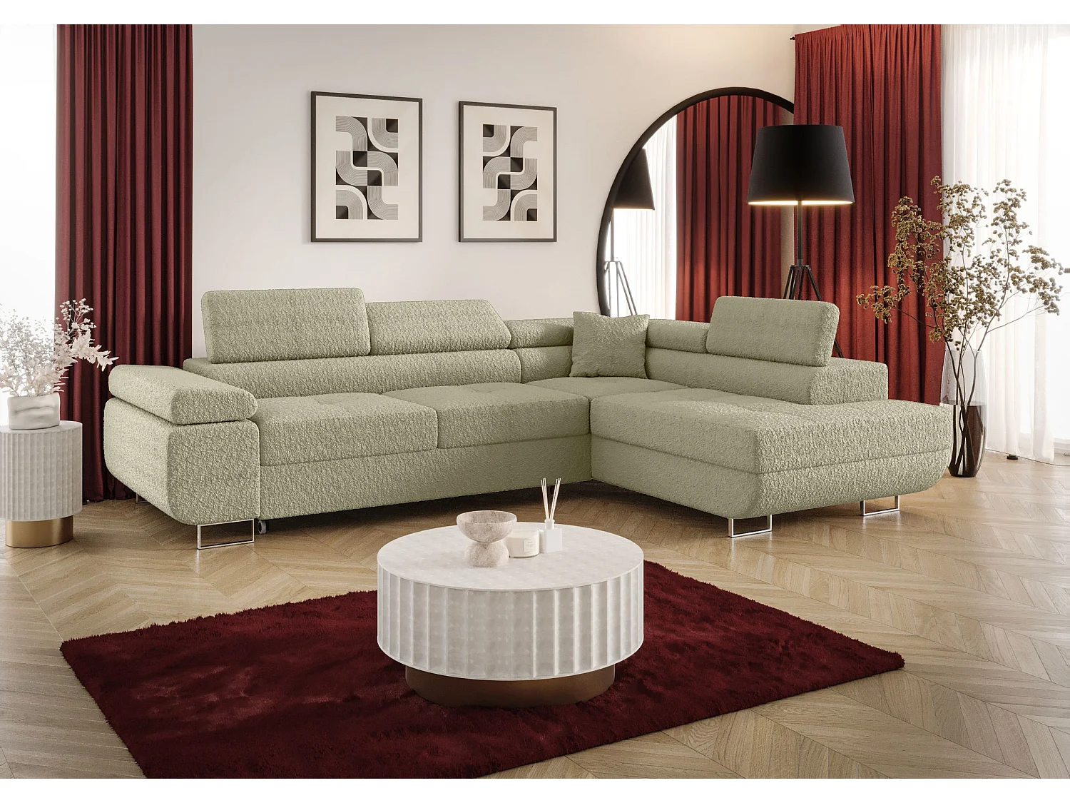 ECKSOFA EMILY mit Schlaffunktion Quelle 06 Beige Rechts L-Form Sofa mit Stauraum Bettkasten Wohnzimmersofa Couch Sofa Bettsofa Bettkasten Bettcouch