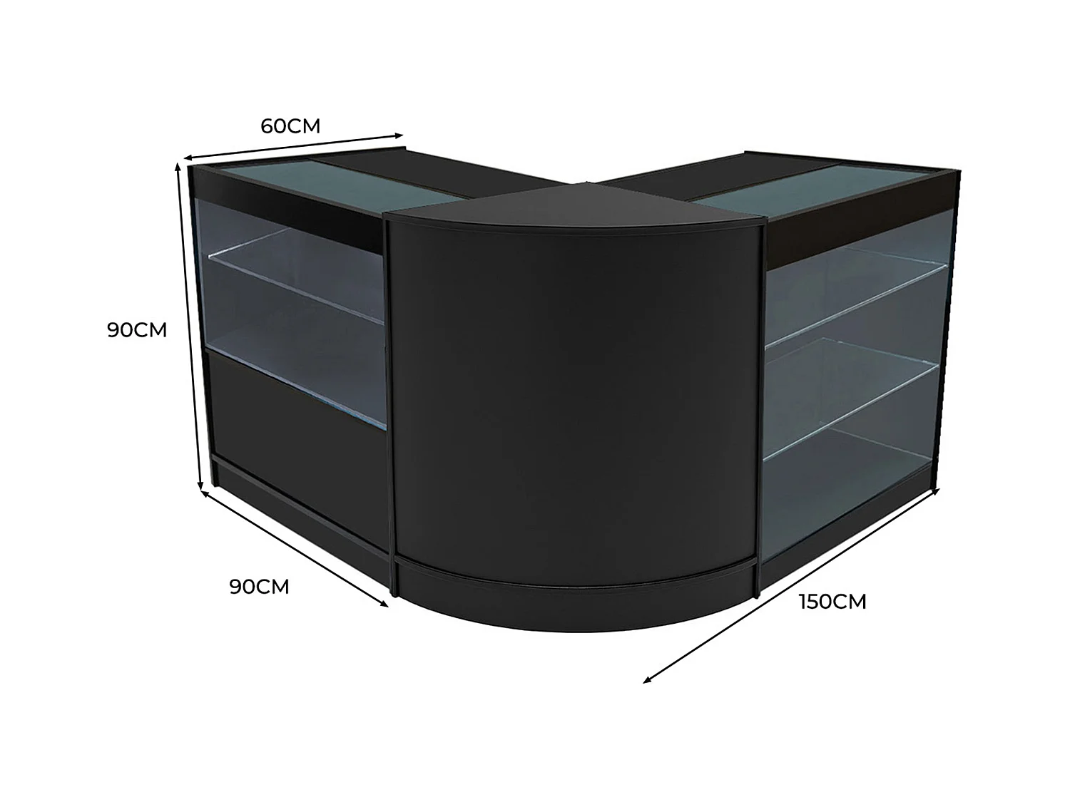 Conjunto de BalcÃµes Comerciais com Luz LED "HERA" CM60 + K900 + C900 â€“ cor Preto