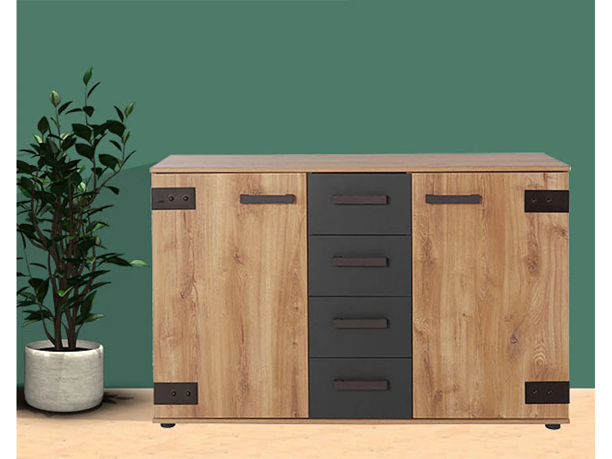 KOMMODE Malmö Plankeneiche - graphit 130 / 41 / 83cm