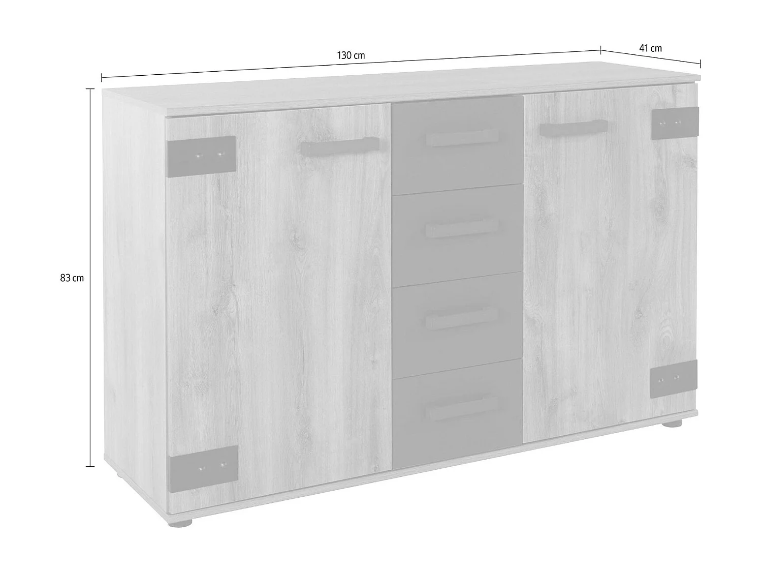 KOMMODE Malmö Plankeneiche - graphit 130 / 41 / 83cm