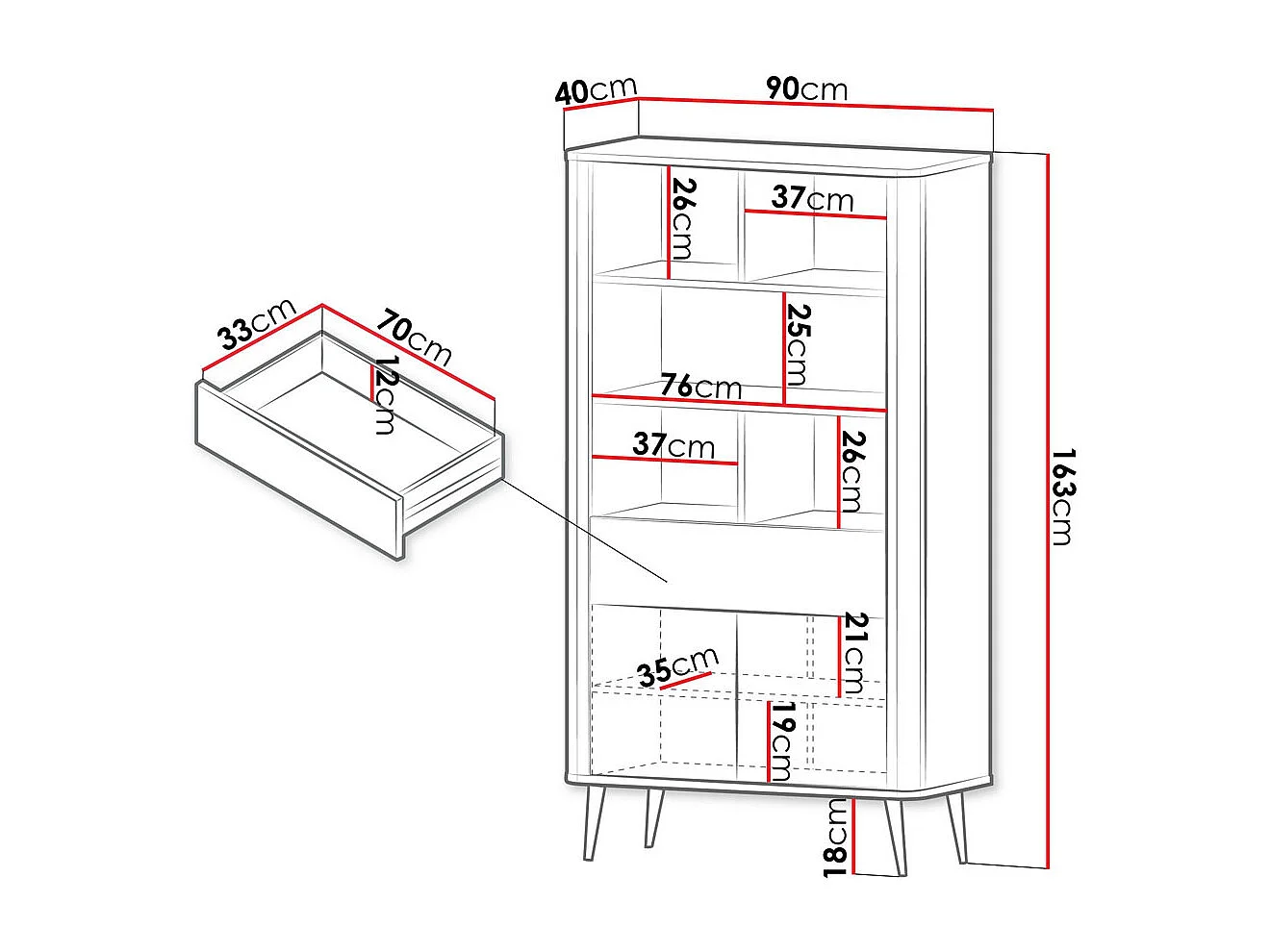 REGAL Marly Kaschmir / Walnuss 90 / 40 / 163cm