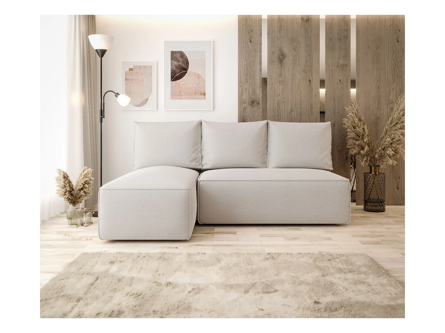 Narożnik z funkcją spania SAVIO MINI Curio 02 kremowy lewy sofa w kształcie L z pojemnikiem na pościel sofa do salonu, sofa rozkładana, sofa z pojemnikiem