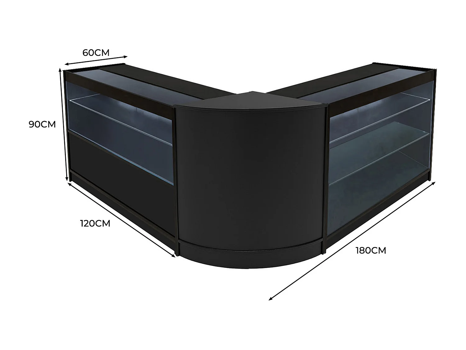Set Bancone Nero Hera LED K1200 C1200 CM60 con Serratura e Vetrina Espositiva