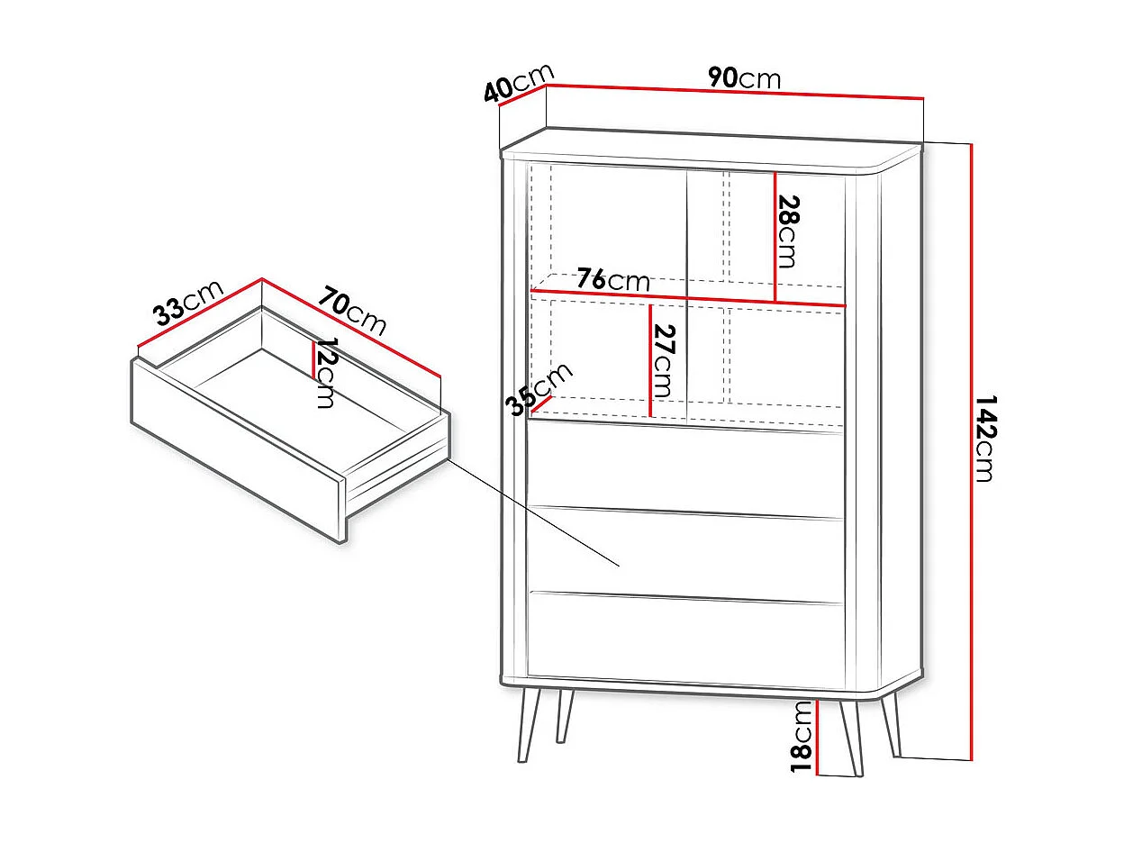 REGAL Marly Kaschmir / Walnuss 90 / 40 / 142cm