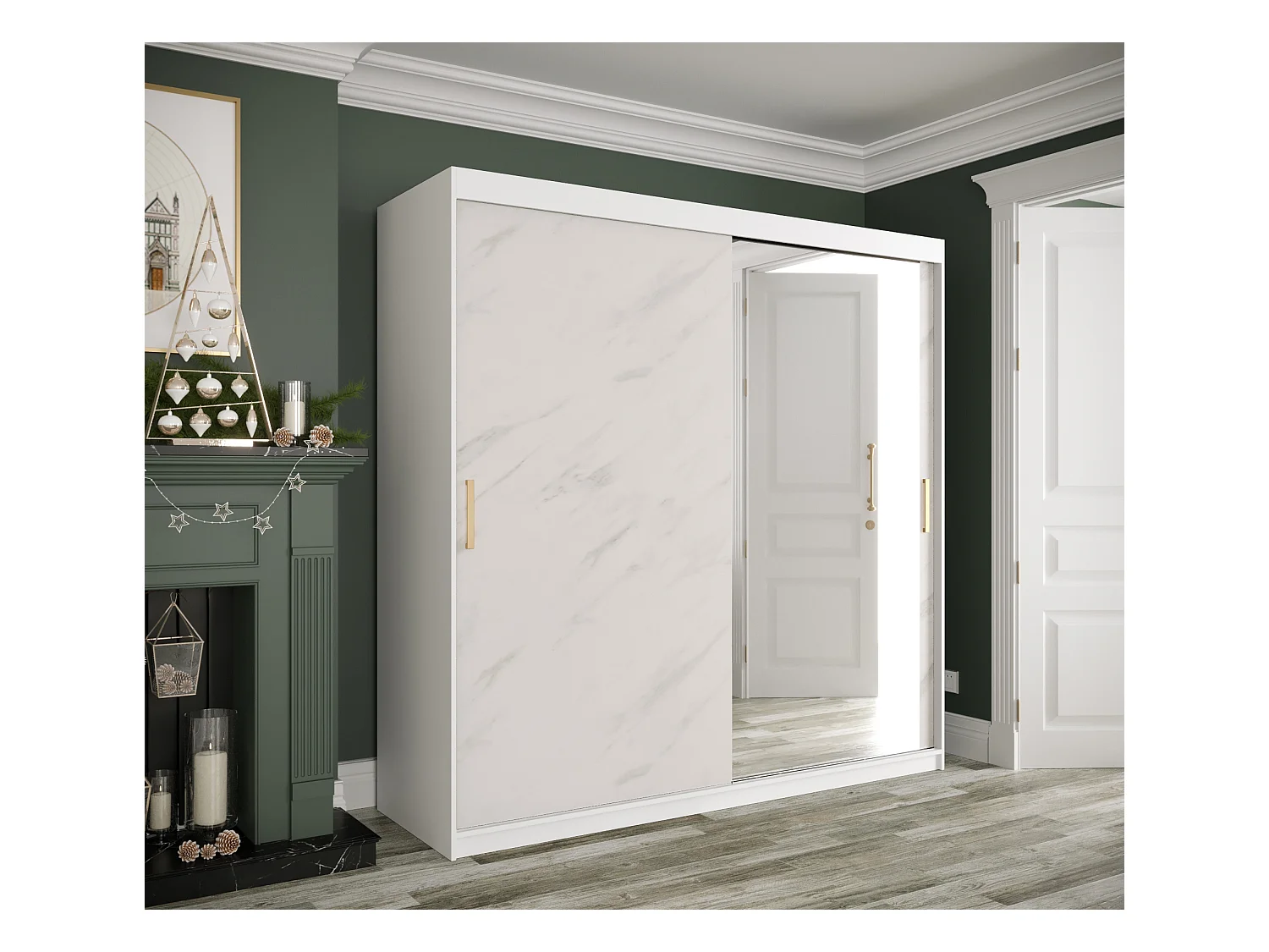 Armoire à portes coulissantes Marmur T2 200/200/62 (Blanc)