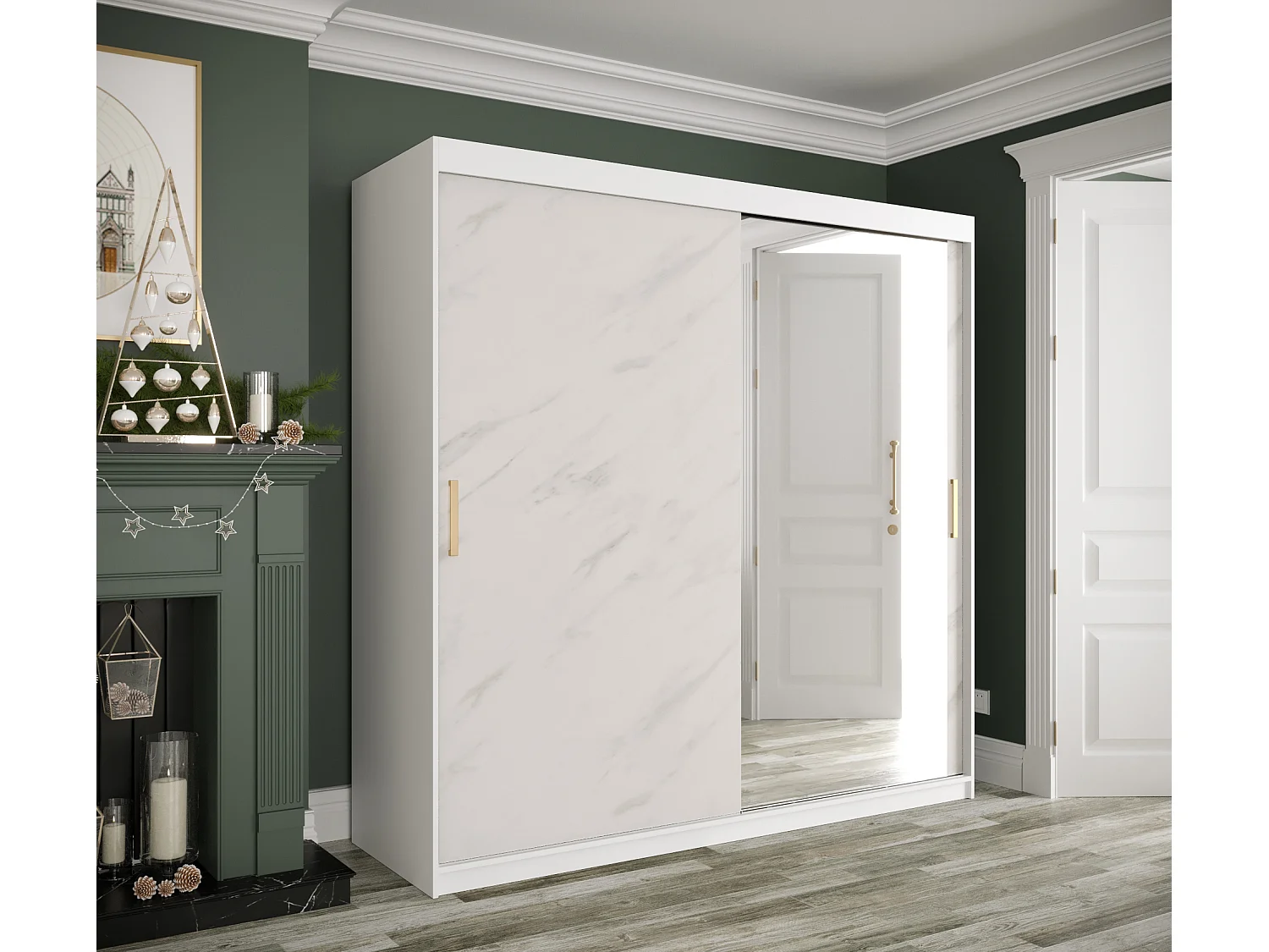 Armoire à portes coulissantes Marmur T2 200/200/62 (Blanc)