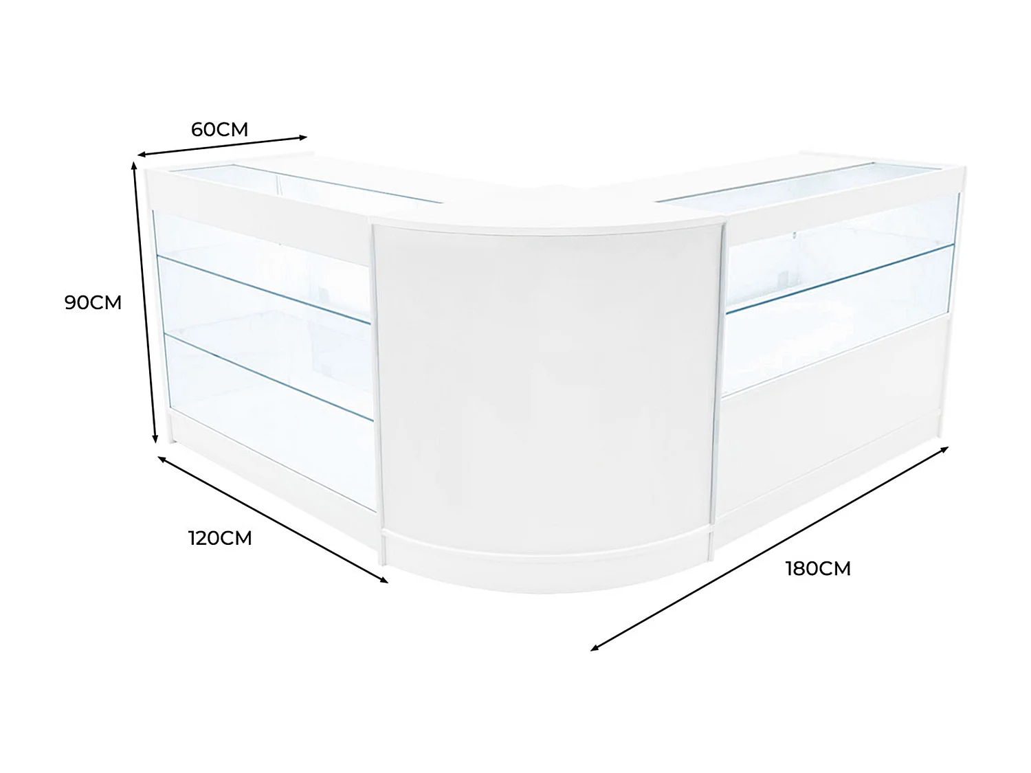 Set Mostradores Comerciales con Luz LED "HERA" CM60 + K1200 + C1200 – Blanco