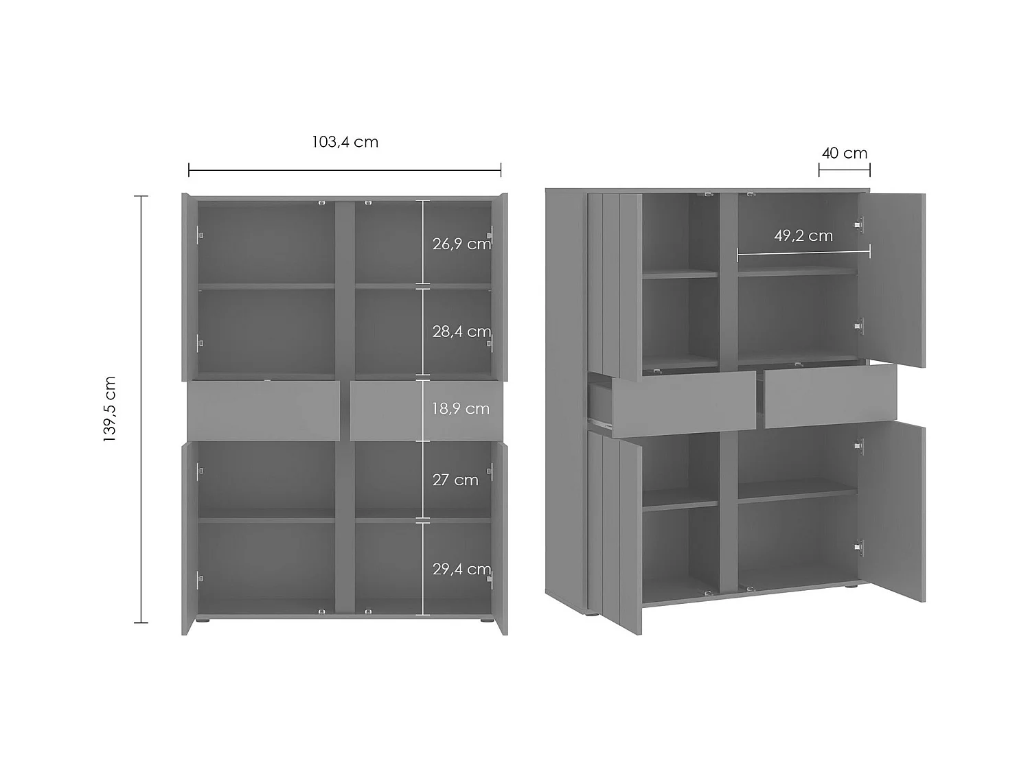 HIGHBOARD Veddel Grau-Grün / Anthrazit 103 / 40 / 139,5 cm