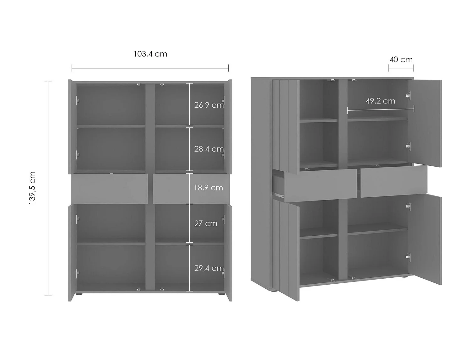HIGHBOARD Veddel Grau-Grün / Anthrazit 103 / 40 / 139,5 cm