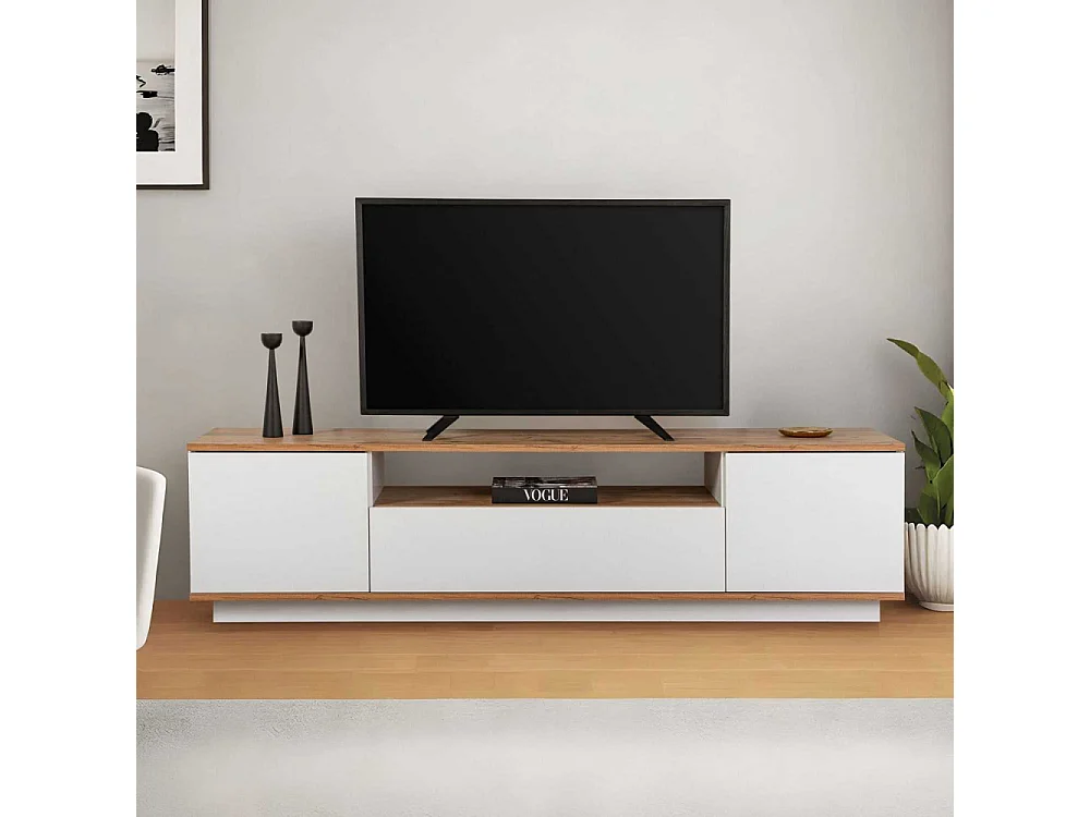 Móvel de TV Moderno "Veramont" em Branco e Pinho Atlântico - 180 cm de Estilo e Funcionalidade