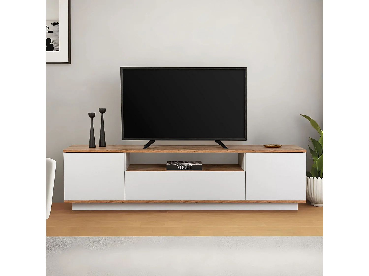 Móvel de TV Moderno "Veramont" em Branco e Pinho Atlântico - 180 cm de Estilo e Funcionalidade