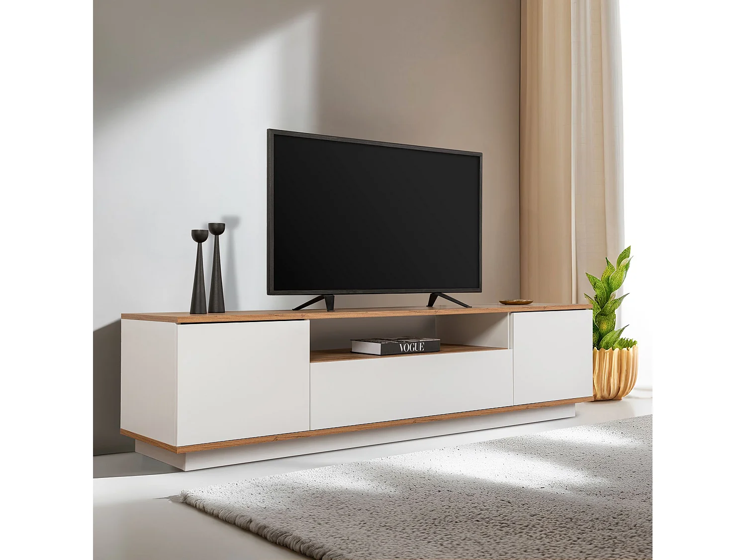 Moderner TV-Schrank mit Türen und Staufächern Veramont - Weiß