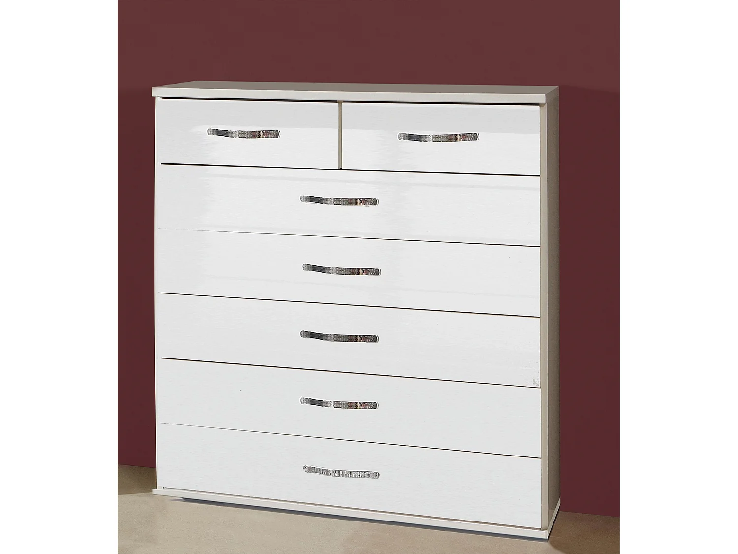 SCHUBKASTENKOMMODE Trio weiß / weiß Hochglanz 90 / 40 / 103cm