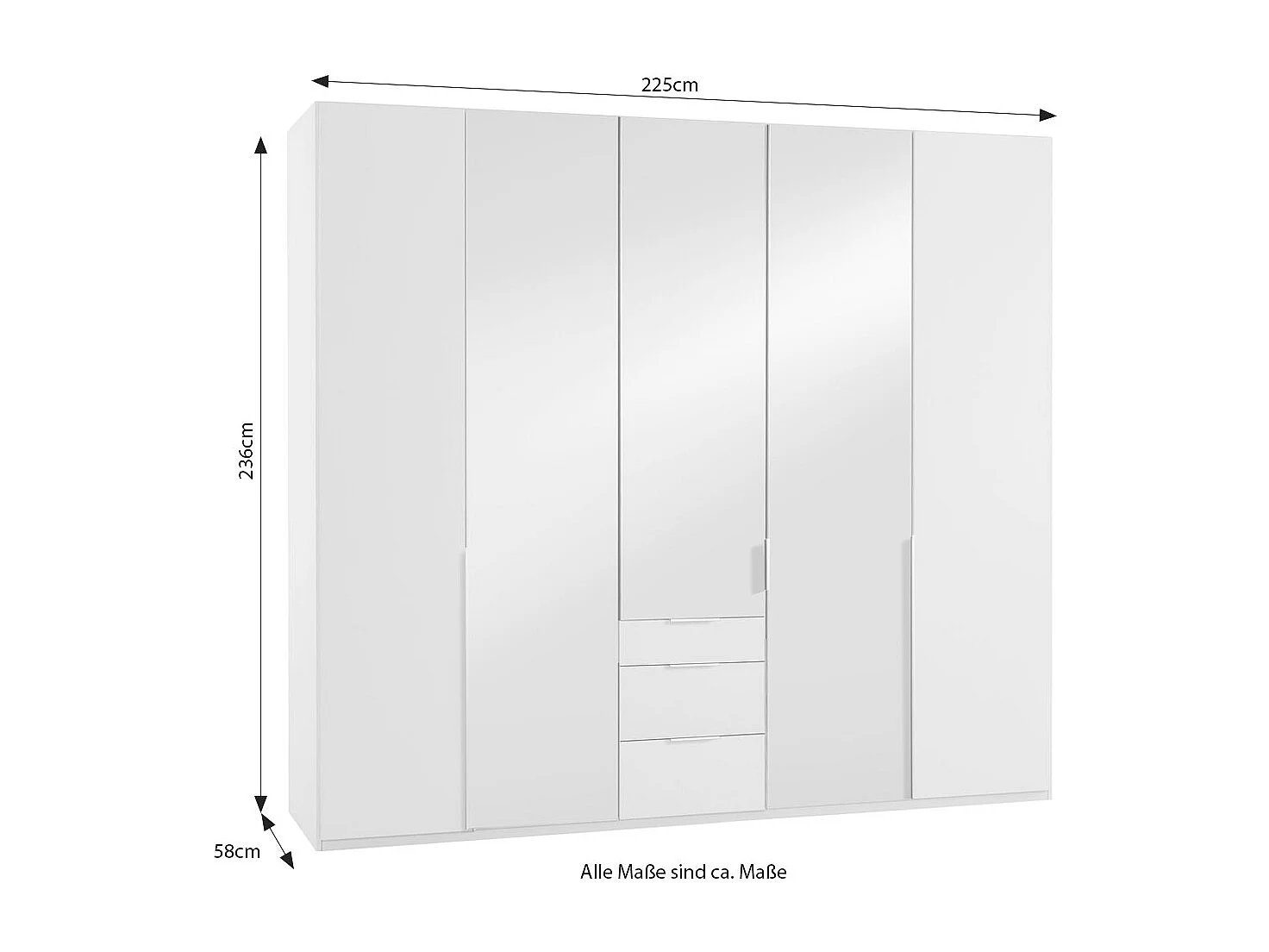 KLEIDERSCHRANK New York A weiß / Eiche Sägerau 225 / 58 / 236cm