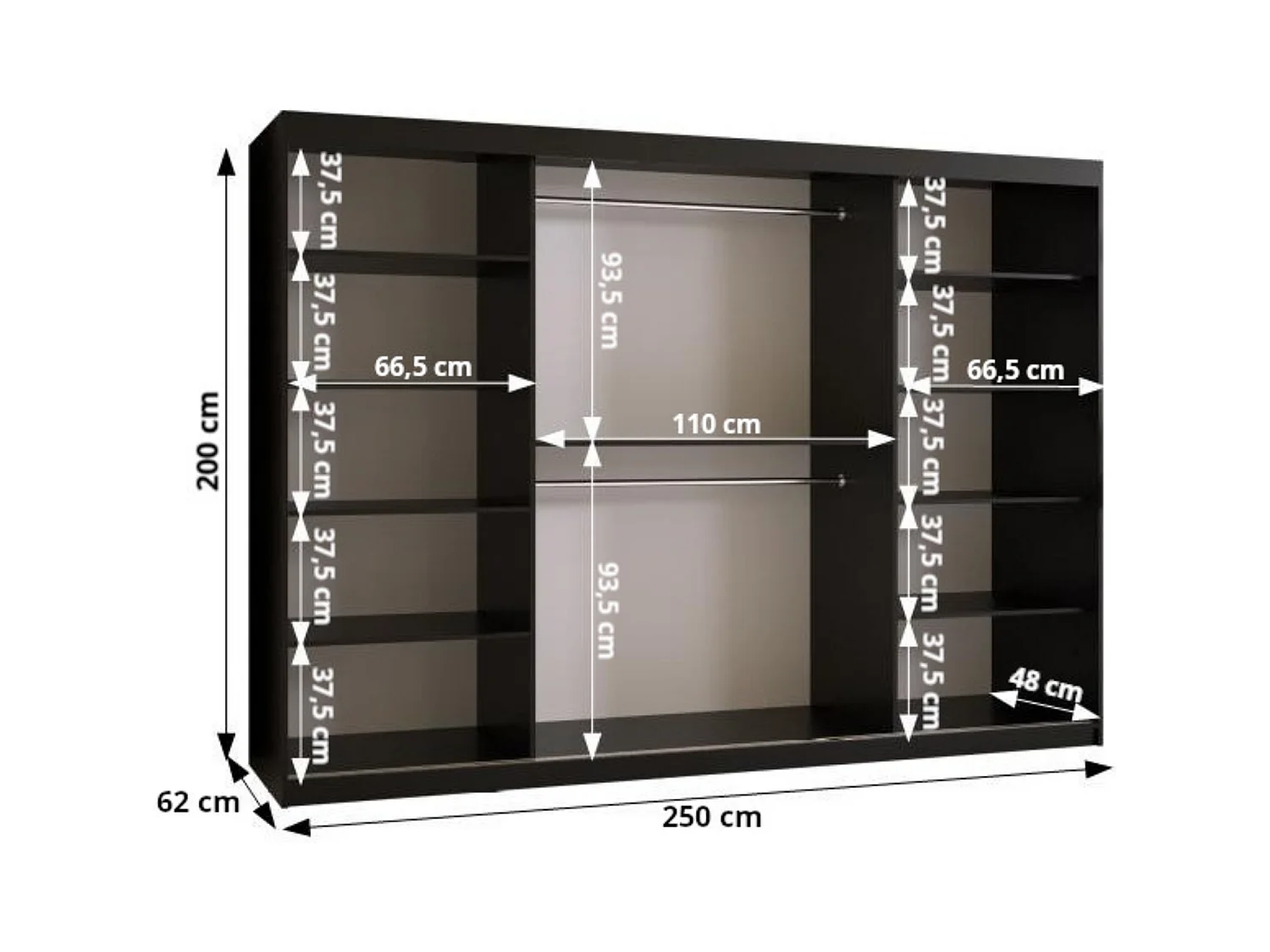 Armoire à portes coulissantes Ramiro 1 200/250/62 (Noir)