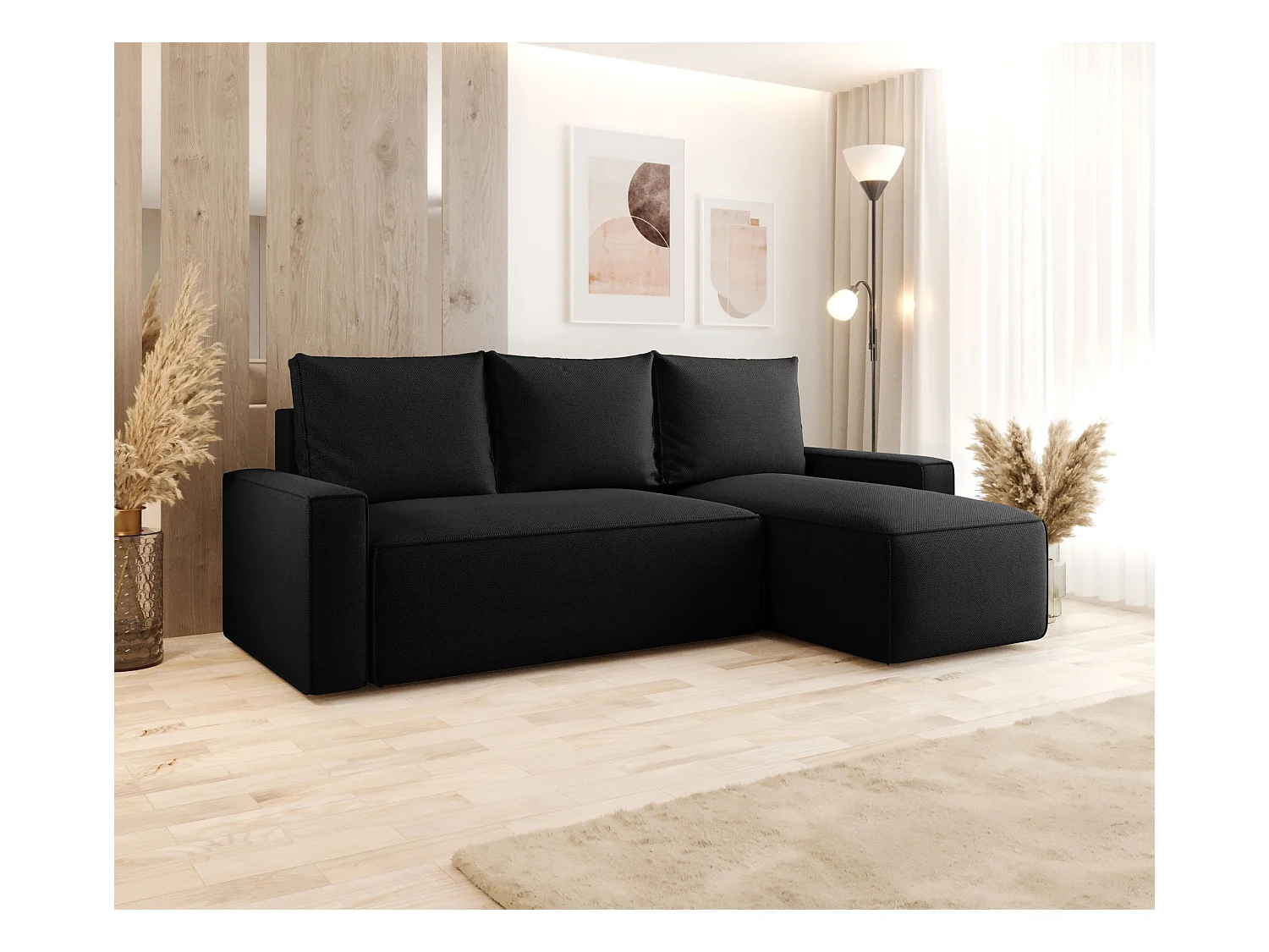 Hoekbank met slaapfunctie SAVIO Curio 99 zwart rechts L-vormige bank met opbergruimte woonkamerbank, slaapbank, bank met opbergruimte