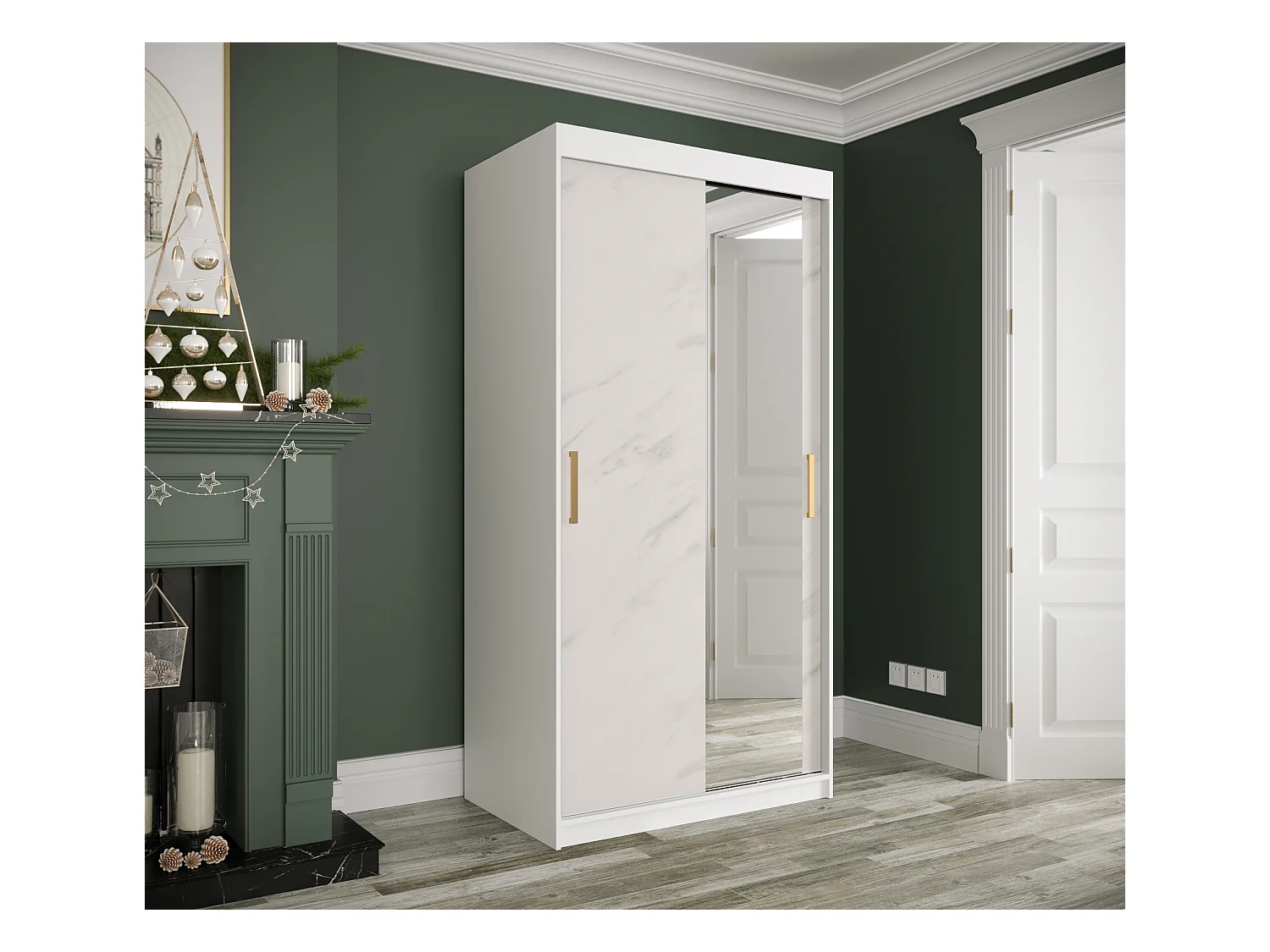 Armoire à portes coulissantes Marmur T2 200/100/62 (Blanc)