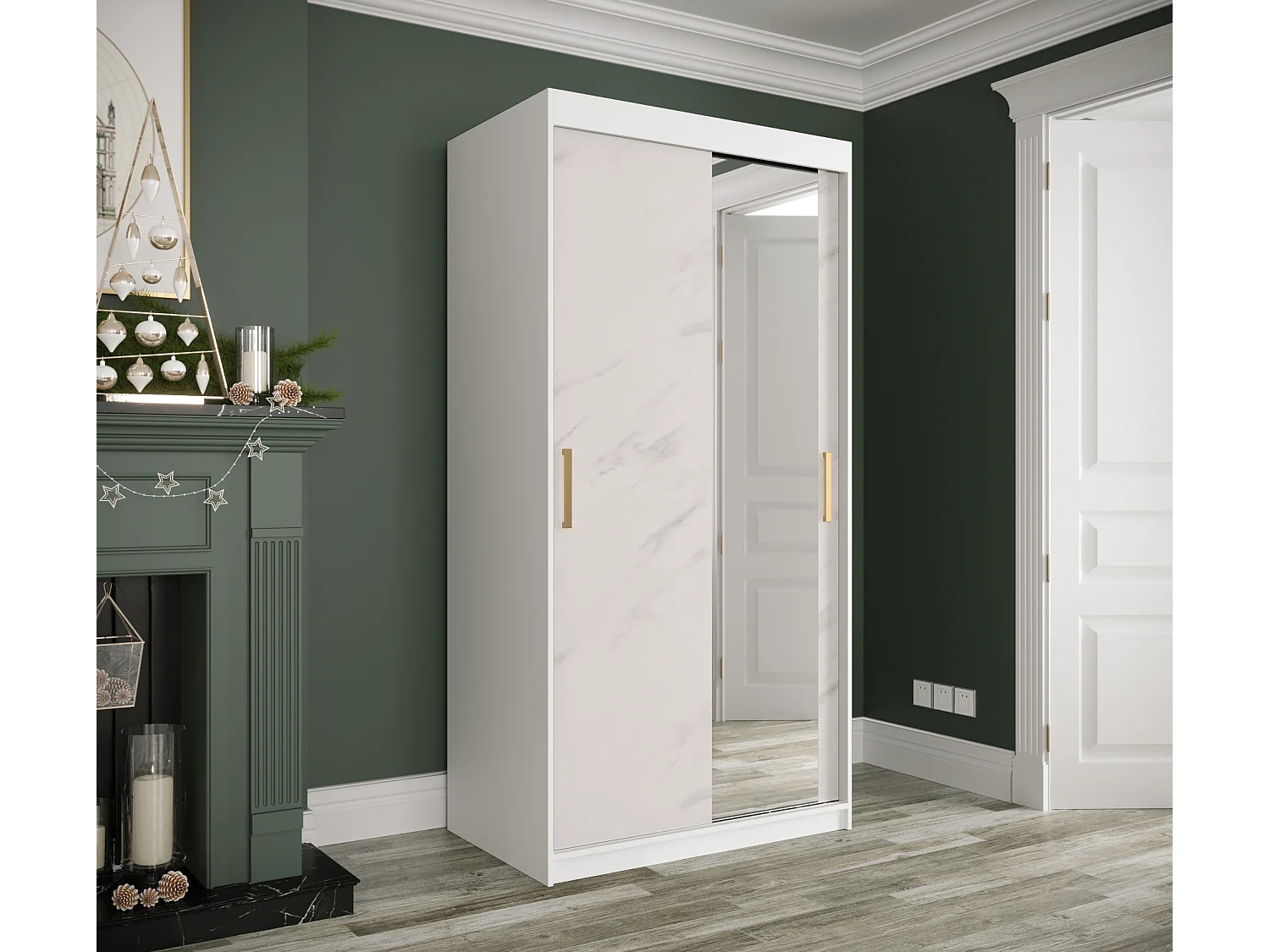 Armoire à portes coulissantes Marmur T2 200/100/62 (Blanc)