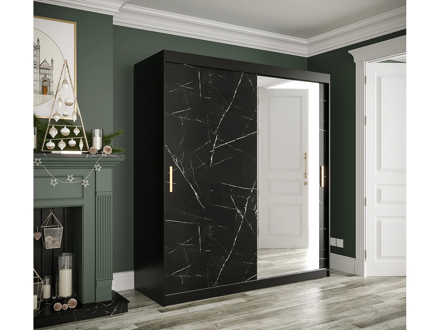 Armadio ad ante scorrevoli Marmur T2 200/180/62 (Nero)