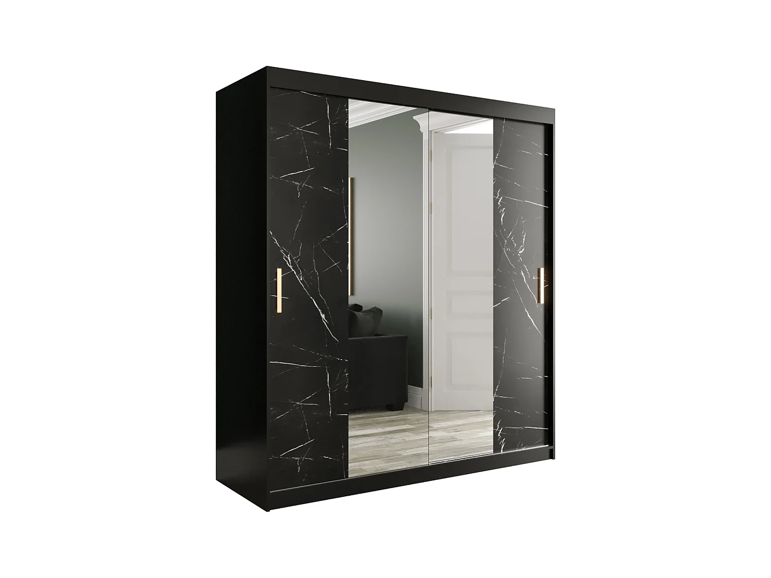 Armoire à portes coulissantes Marmur T1 200/180/62 (Noir)