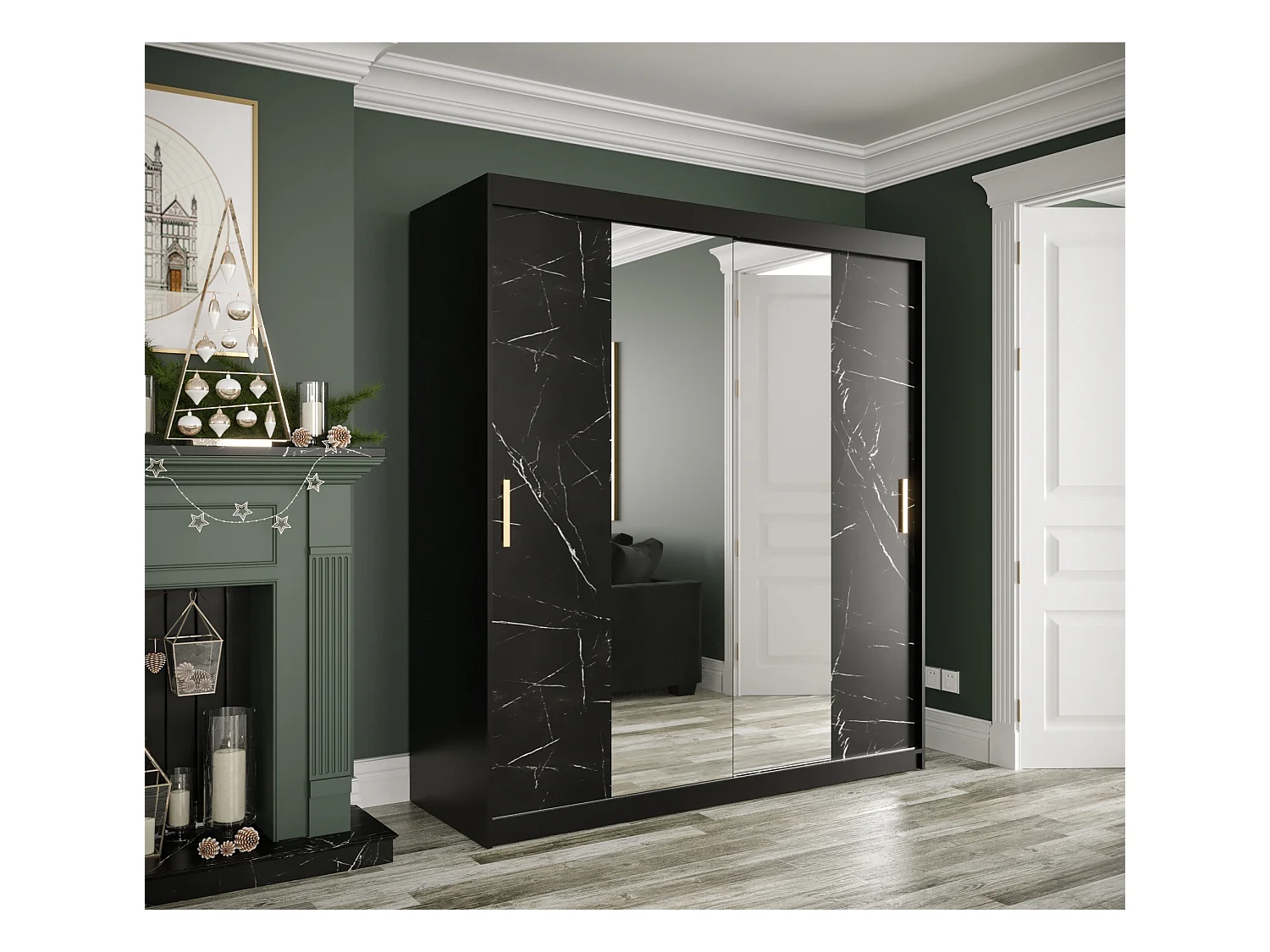 Armoire à portes coulissantes Marmur T1 200/180/62 (Noir)