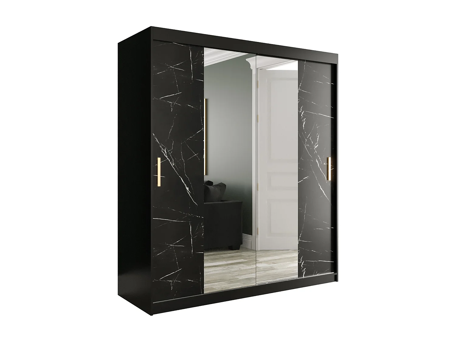 Armoire à portes coulissantes Marmur T1 200/180/62 (Noir)