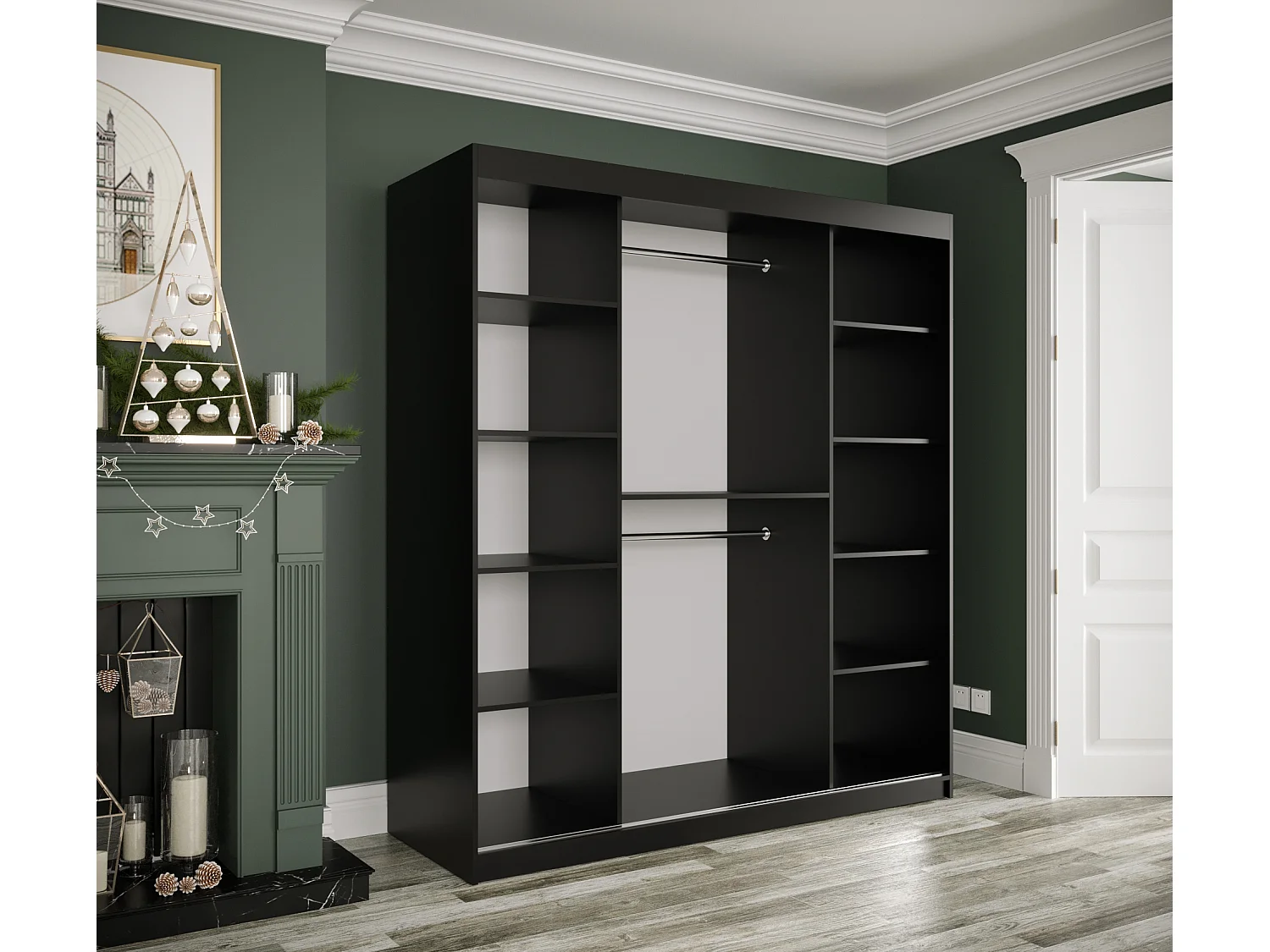 Armoire à portes coulissantes Marmur T1 200/180/62 (Noir)