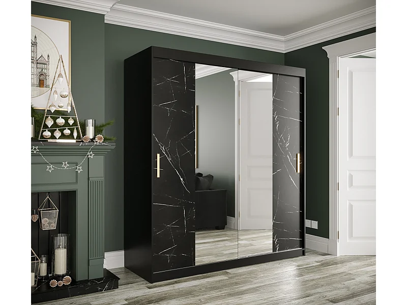 Schwebetürenschrank Marmur T1 200/180/62 ( Schwarz)