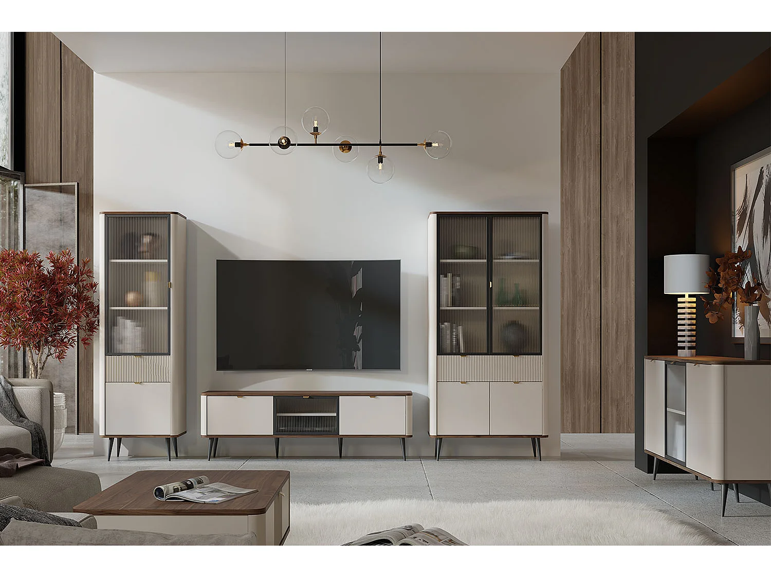 VITRINE Marly Kaschmir / Walnuss 90 / 40 / 191cm