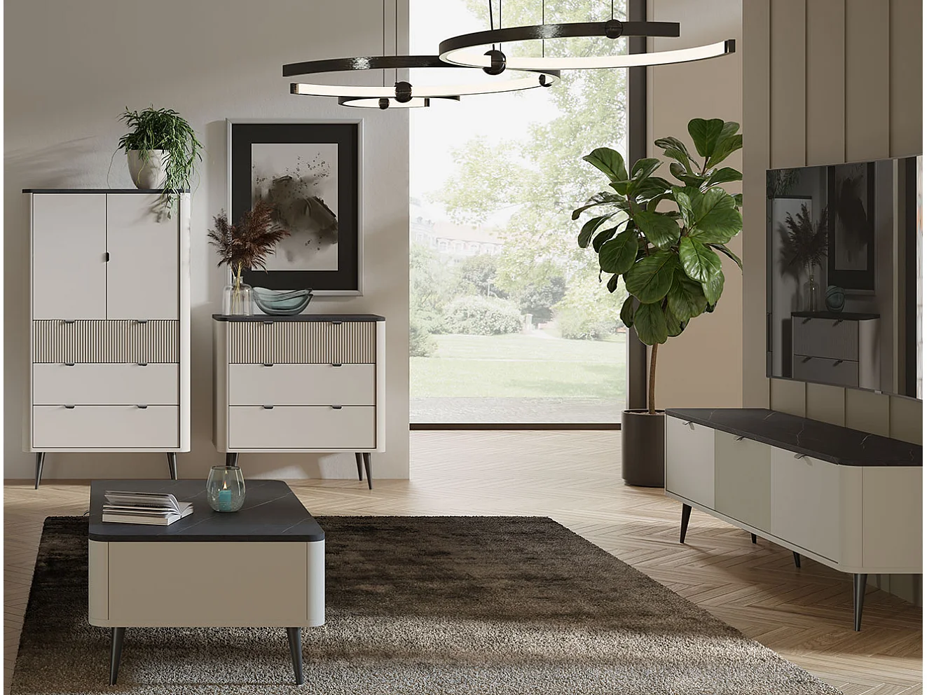 VITRINE Marly Kaschmir / Walnuss 90 / 40 / 191cm