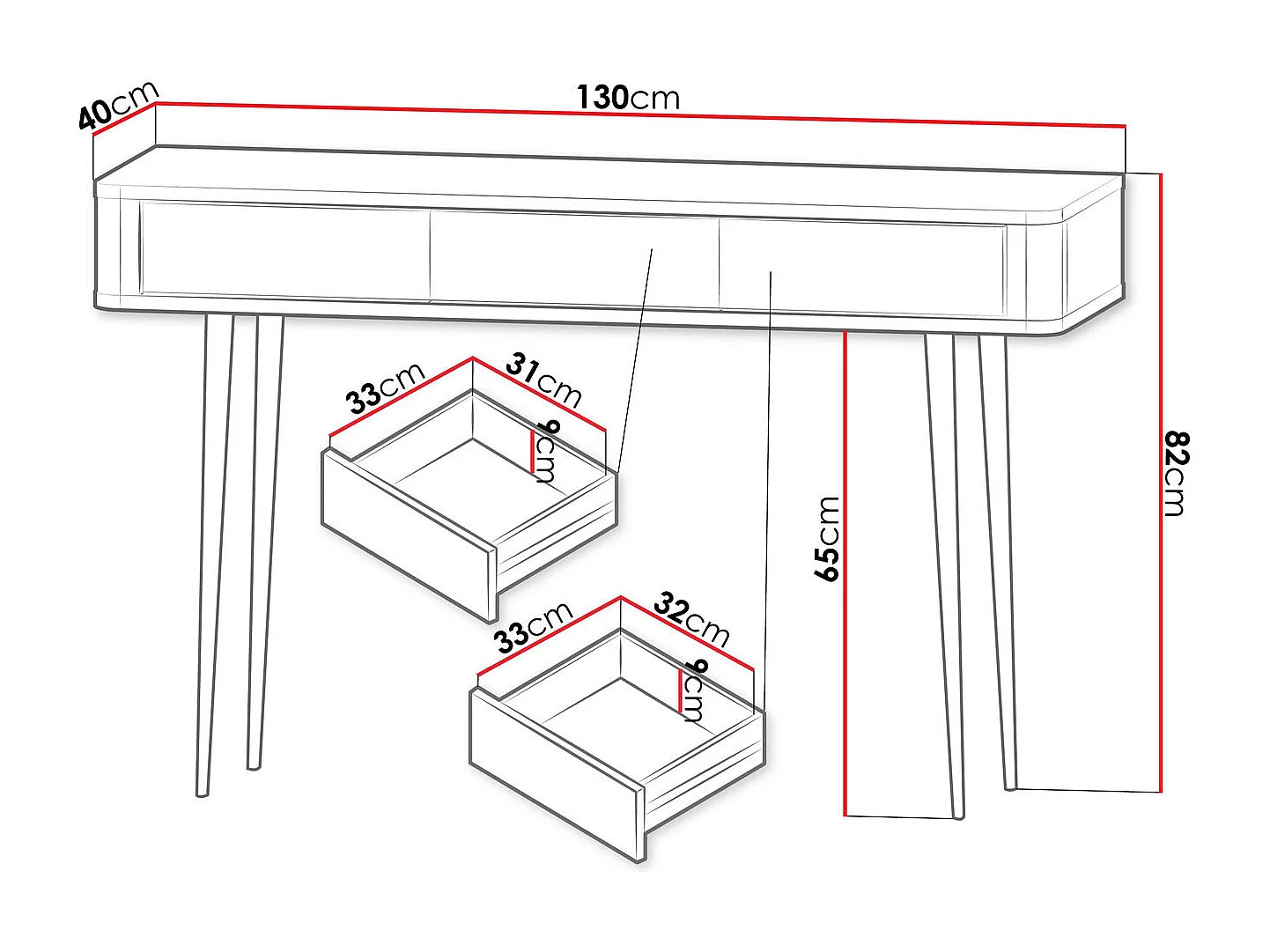 KONSOLENTISCH Marly Kaschmir / Walnuss 130 / 40 / 82cm