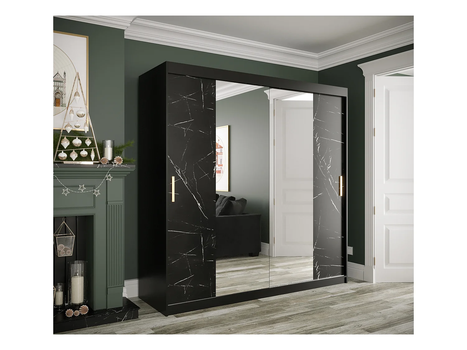 Armoire à portes coulissantes Marmur T1 200/200/62 (Noir)