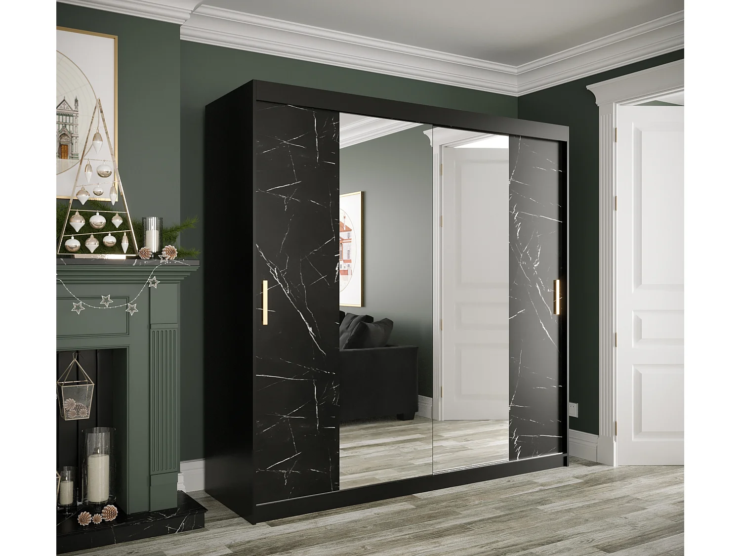 Armoire à portes coulissantes Marmur T1 200/200/62 (Noir)