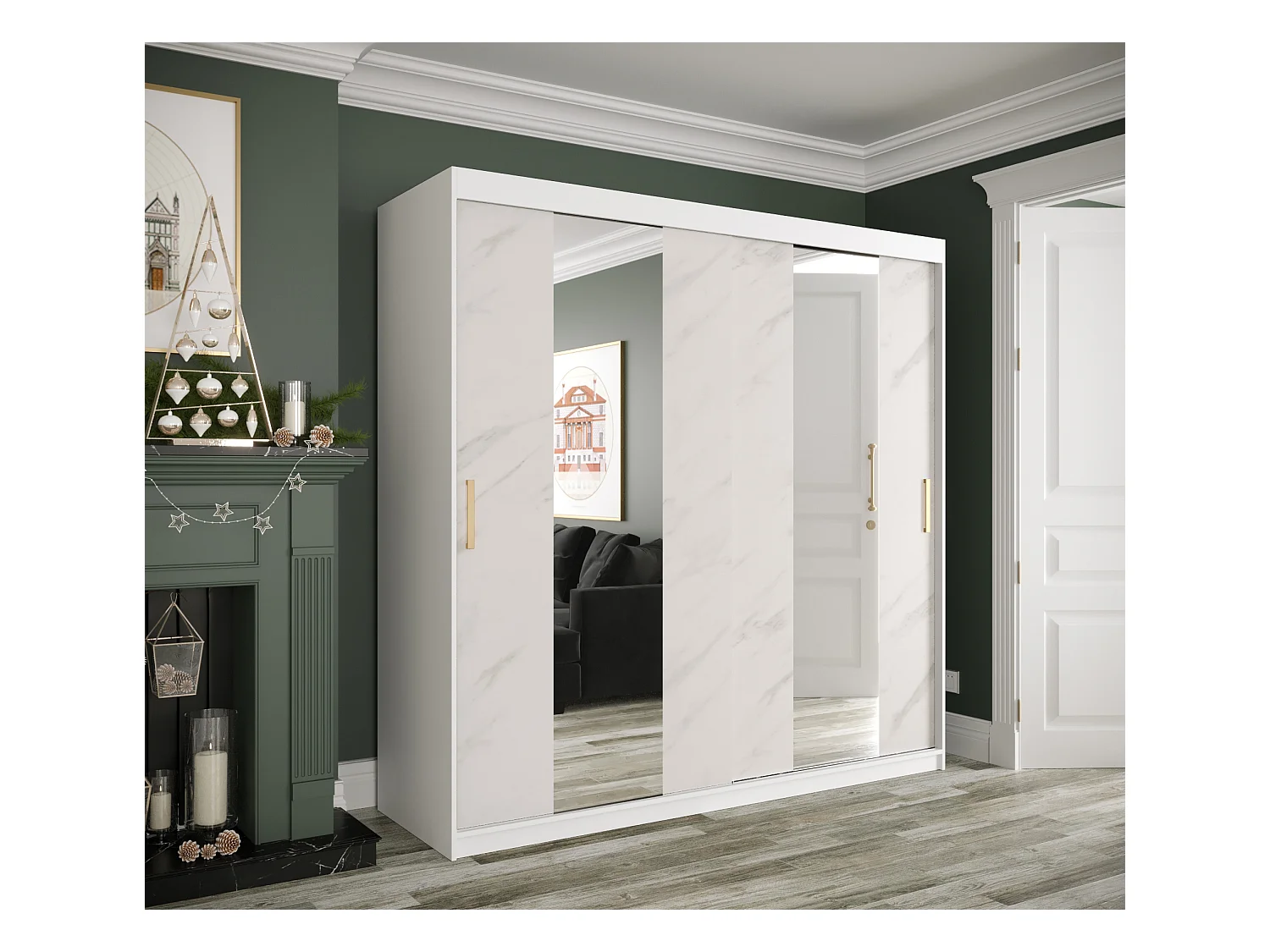 Armoire à portes coulissantes Marmur Pole 200/200/62 (Blanc)