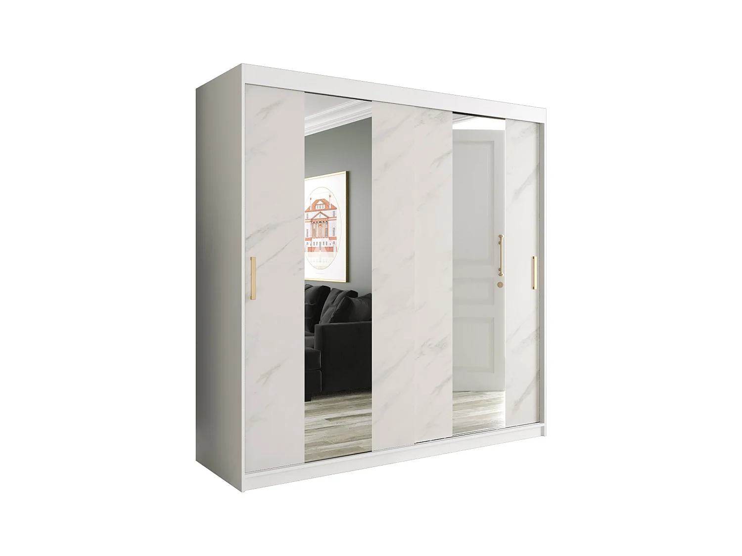 Schwebetürenschrank Marmur Pole 200/200/62 ( Weiß)