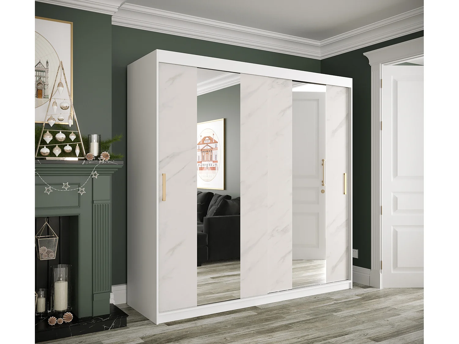 Armoire à portes coulissantes Marmur Pole 200/200/62 (Blanc)