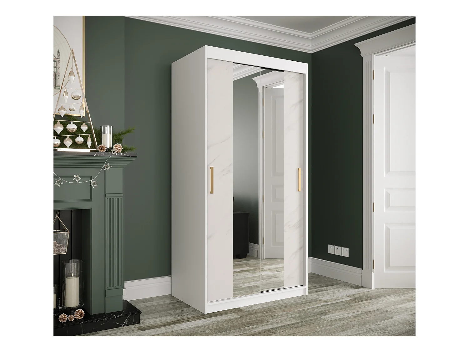 Armoire à portes coulissantes Marmur T1 200/100/62 (Blanc)