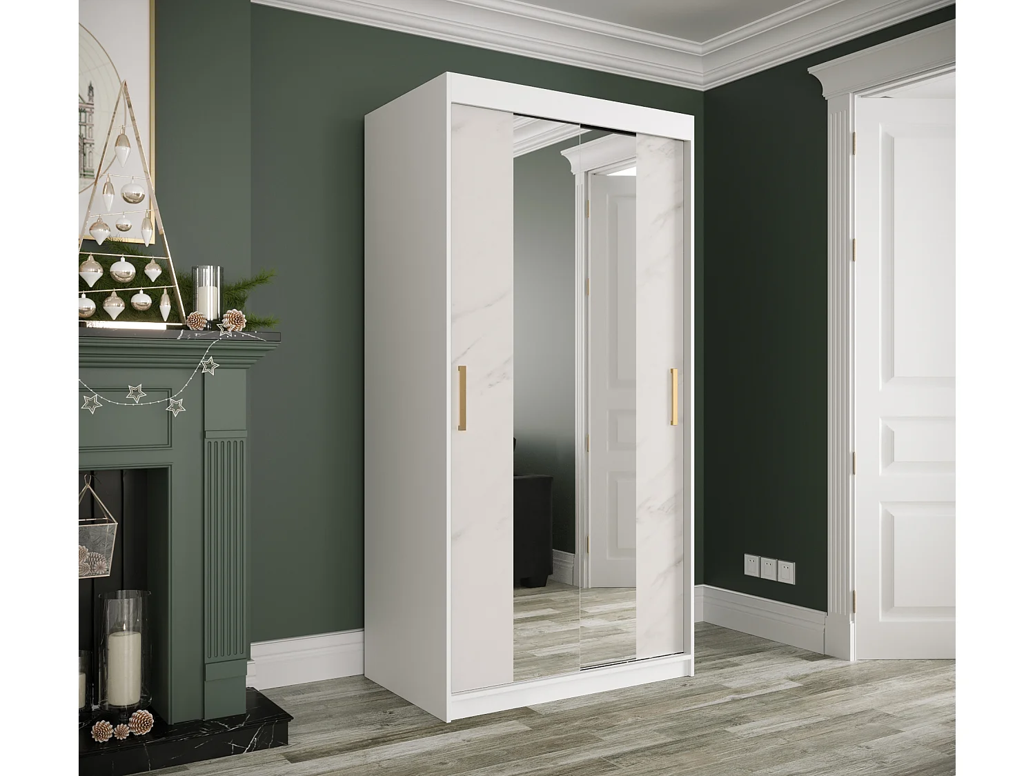 Armoire à portes coulissantes Marmur T1 200/100/62 (Blanc)