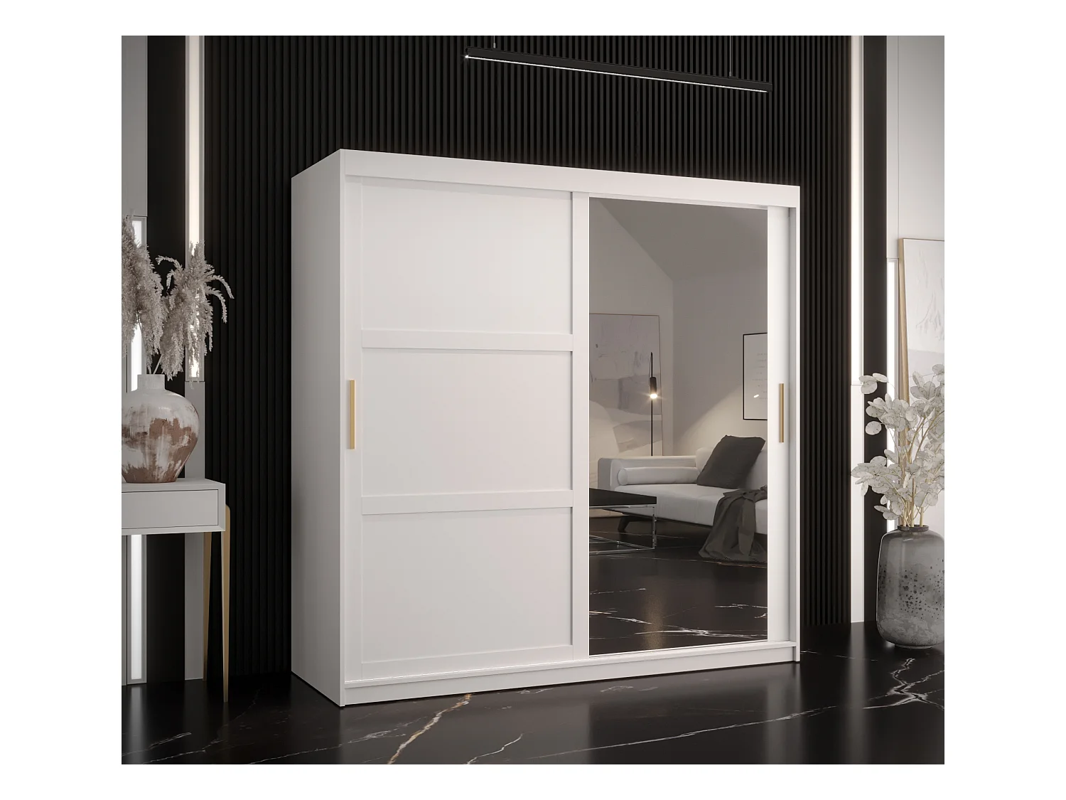 Armoire à portes coulissantes Ramiro 2 200/180/62 (Blanc)