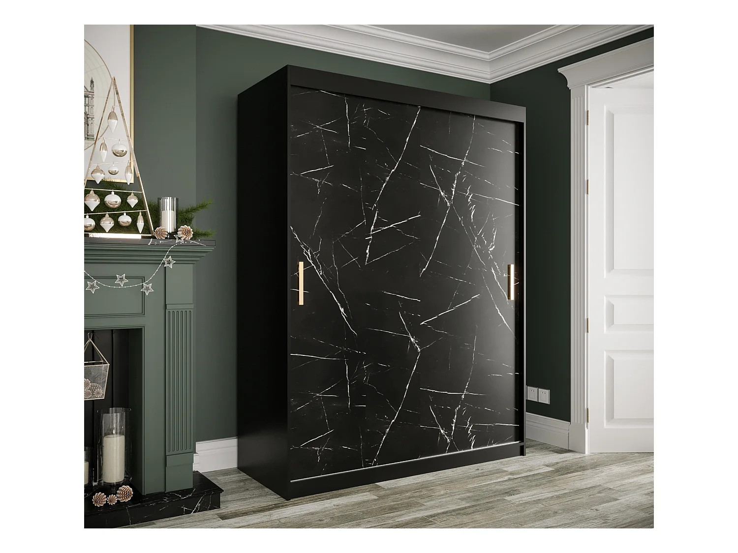 Armoire à portes coulissantes Marmur T 200/150/62 (Noir)