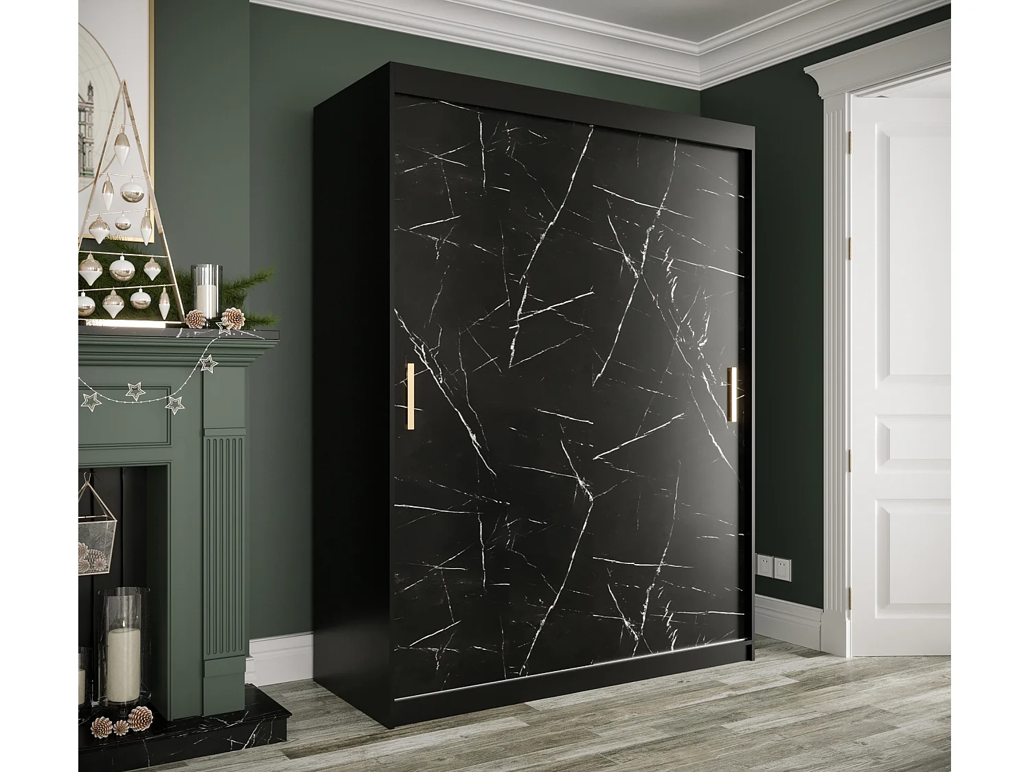 Armoire à portes coulissantes Marmur T 200/150/62 (Noir)