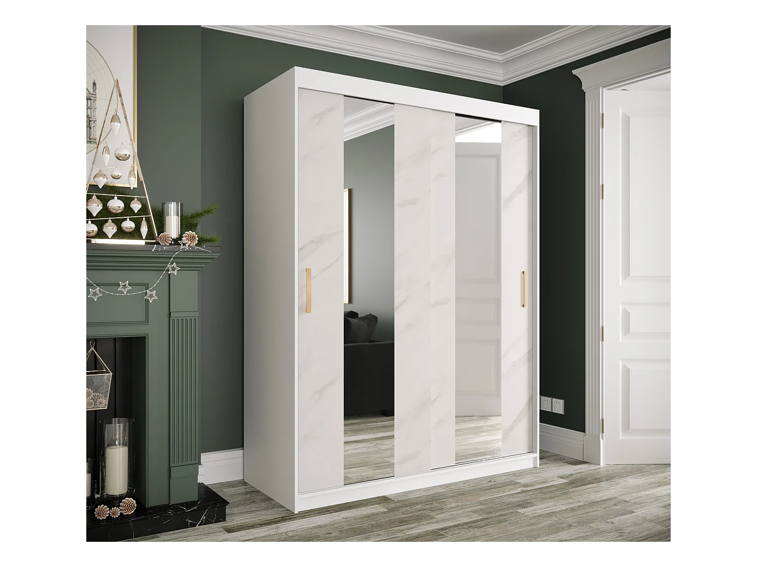 Armoire à portes coulissantes Marmur Pole 200/150/62 (Blanc)